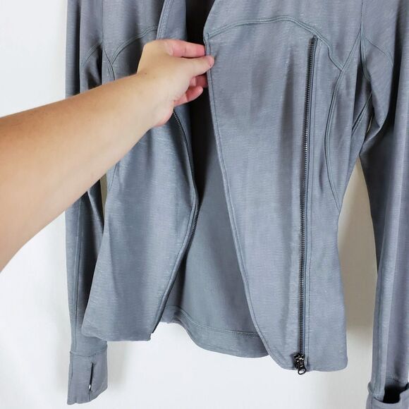 Lululemon Precision Jacket Asymmetric Womens 6 Gray Thumbholes Running - Picture 9 of 11